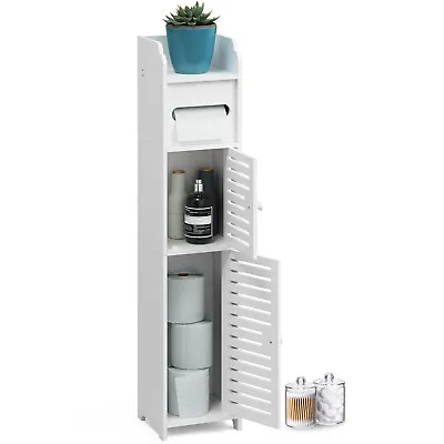 $32.99 • Buy Bathroom Storage Cabinet Floor Standing Toilet Paper Organizer Shelves With Door