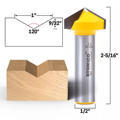 $14.95 • Buy 120 Degree X 1  Diameter V Groove Router Bit - 1/2  Shank - Yonico 14997