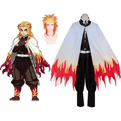 $22.99 • Buy Demon Slayer Kimetsu No Yaiba Rengoku Kyoujurou Cosplay Costume Robe Kimono Wigs