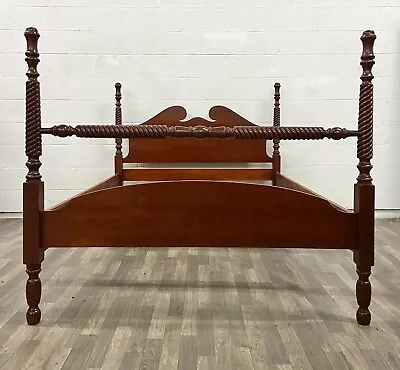 Vintage Full Size Four Poster Barley Twist Pediment Bed • $899