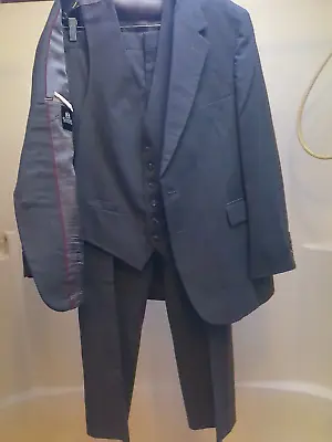 VTG Stafford 3 Piece Suit Mens 44R 38X28 Gray Wool 2 Button Lined Dry Cleaned • $64.95