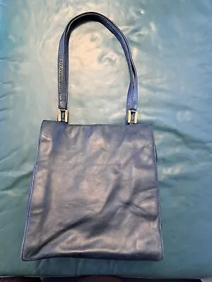 DILLARD'S Navy Blue Leather Trapeze Handbag • $9.99