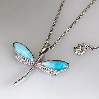 MarahLago DRAGONFLY Larimar Necklace Sterling Silver White Sapphire • $225