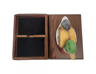 Vintage Mallard Ceramic Duck Wood Box Playing Cards Holder Or Jewelry Storage • $6