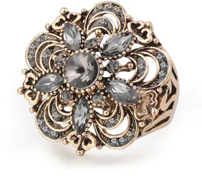 Gold Color Gray Crystal Flower Vintage Rings For Turkish Women Wedding Jewelry • $6.21