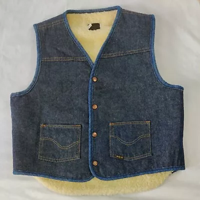 Vtg Sears Roebuck Western Wear Sherpa Lined Denim Vest Vintage Large 1970s • $25