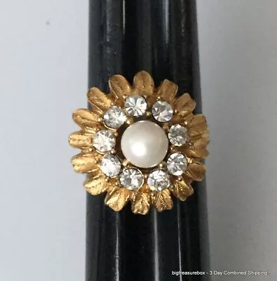 Vtg Ring Perfume Locket Poison Ring Rhinestone Gold Tone SIZE 8.5 Jewelry Lot I • $1.99