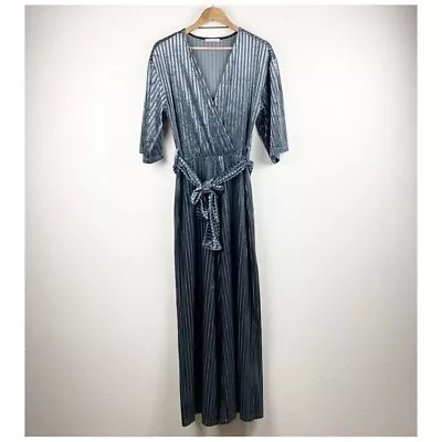 Zara Gray Velvet Striped Jumpsuit Size Medium • $32