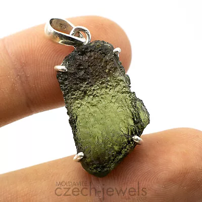 5.59g Moldavite Tektite Genuine Rough In Silver Prongs .925 Pendant #VS17 • $164