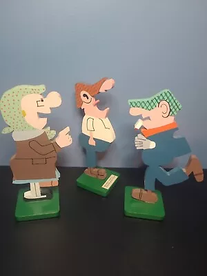 Vintage Andy Capp Cartoon Hand Painted Wood Carving Set Of 3 Characters • $38.25