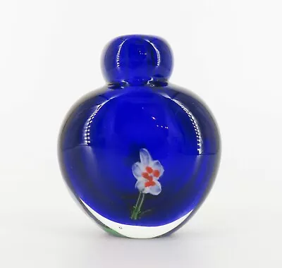 Art Glass Perfume Bottle Cobalt Blue Millefiori Flowers Hand Blown 3.75  T Read • $24
