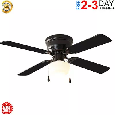 4 Blades 3 Speed Hunter Fan 42'' Modern Indoor Ceiling Fan With Light Kit Black • $34.97