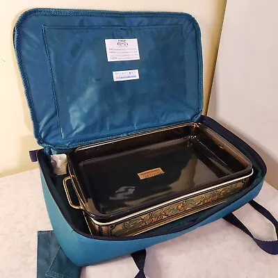 Amber PYREX Baking Dish With Metal Floral Carrier & Insulated Bag Vintage E2 • $25.99