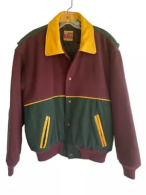 Vintage Men's Wool  & Leather Varsity High School Bomber Jacket Color Block M • $85