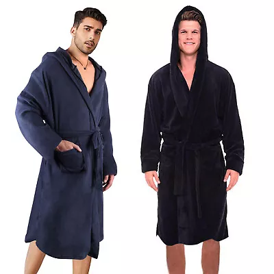 Men's Fleece Robe Lightweight Knee Length Bathrobe Nightgown Shower Robe For Spa • $16.99