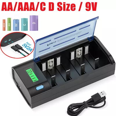 POWXS  LCD Universal AA AAA C D Cell 9V Rechargeable Battery Charger With 2 USB • $17.99