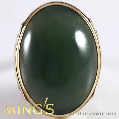 Ming's Hawaii Green Jade 14k Yellow Gold Ring Size 6.5 ** Signed Authentic ** • $1400