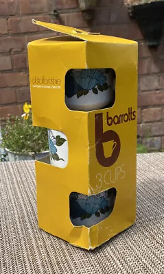 Vintage Barratts Of Staffordshire Blue Harmony Cups X3 New In Box Retro Floral • £12