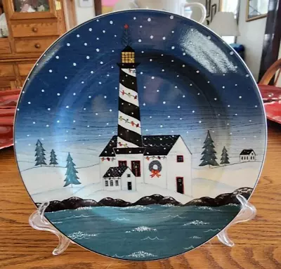 Home For The Holidays Salad Plate 8  Lighthouse Stoneware Sakura Warren Kimble ! • $10.99