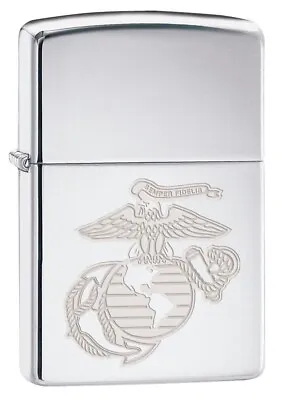 Zippo Engraved USMC Marines Logo Lighter High Polish Chrome NEW IN BOX • $32.19