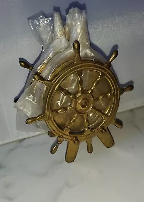 Vintage Brass Ships Wheel Coaster Set Nautical Set Of 5 Coasters • $34.95