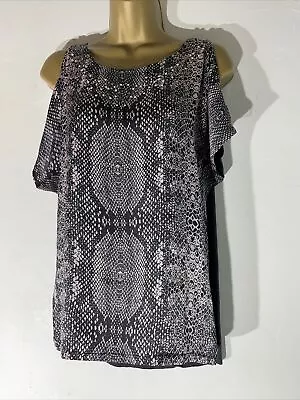 £9.99 • Buy Womens Next Uk 12 Grey Mix Snakeskin Satin Front Cold Shoulder Casual Blouse