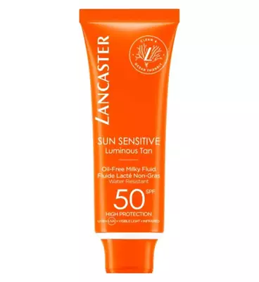 LANCASTER SUN SENSITIVE SPF50 LUMINOUS TAN  OIL FREE FLUID  50ml New • £13.99