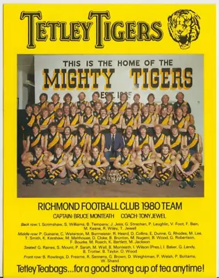 VFL 1980 Richmond Football Club Souvenir Card Bartlett Signed By Bruce Tempany • $30