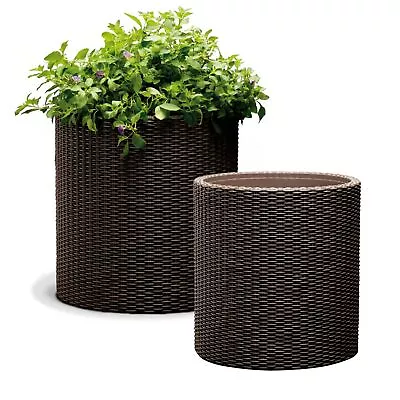 Keter Planter Round M L Size Flower Pot Rattan Style Indoor Outdoor Garden Patio • £51.11