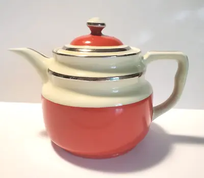 Hall Coffee Tea Pitcher W/Lid Red Cream Silver 7 Cups Meltdown -Vintage Art Deco • $39.99