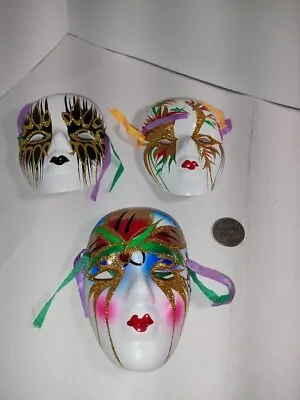 Lot Of 3 VTG Venetian Masks Made In Italy Lot Of 3 Ceramic  Wall Decor 4 X3  • $21.75