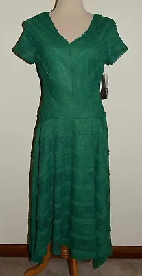 New Womens Sangria Dress Sz 10 Green Lace V-Neck Short Sleeve Asymmetrical Midi • $22.99