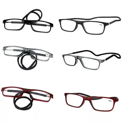 Hanging Folding Magnetic Reading Glasses Front Click Connect Neck Eyeglasses NEW • $7.99