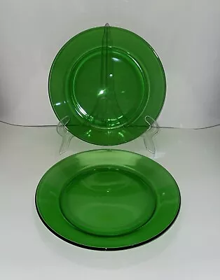 Vintage 2 Mid Century MCM Green Transparent Glass 8” Salad Plate • $14.24