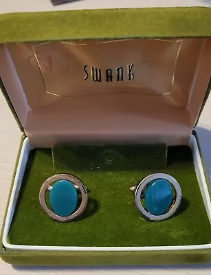 $9.99 • Buy Vintage Swank Cufflinks - Teal Colored Stone