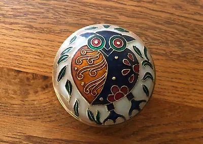 Vintage Cloisonne Brass Owl Trinket Box • $21.95