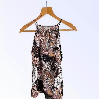 Miss Selfridge Camisole Top UK 6 Halter Paisley Print Black Pink Multi Sequin • $2.45