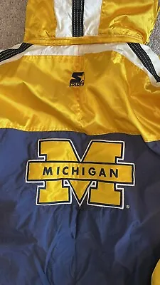 Vintage 90s  Starter Michigan Wolverines Full Zip Hooded Puffer Jacket / Size XL • $110
