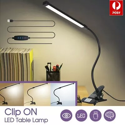 Black Desk Clip On Clamp Lamp USB Light Table Adjustable Flexible Neck Office AU • $18.89