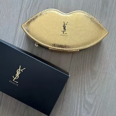 Yves Saint Laurent Makeup Brush Gold Lips Pouch Set Novelty VIP Gift With BOX • $150.45