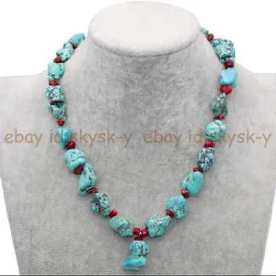 Natural Red Coral Chip 15-20mm Irregular Turquoise Beads Pendant Necklace 18'' • $8.99