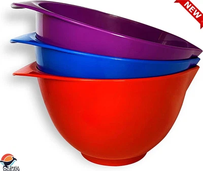 £10.35 • Buy Mixing Bowl With Spout And Handle | Set Of 3 - Red, Blue, Purple