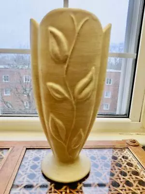 Vintage Haeger American Art Pottery Vase Sculpted Leaves 10  H • $16