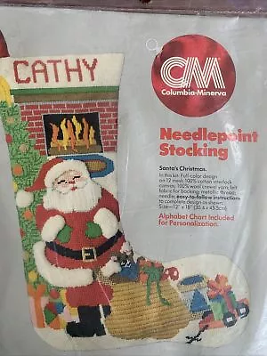 Santa's Christmas Fireplace Needlepoint Stocking Kit Vintage CM NIP 12x18 • $48