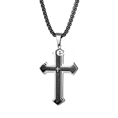 Mens Cross Pendant Necklace Stainless Steel Multilayer Lords Prayer Chain 22  • $9.99