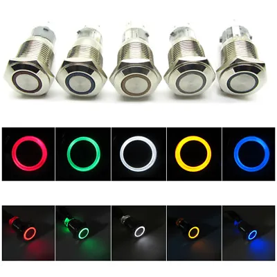 Push Button Switch Ring LED Light Momentary Latching Waterproof 16mm 12V 24V 220 • $2.99