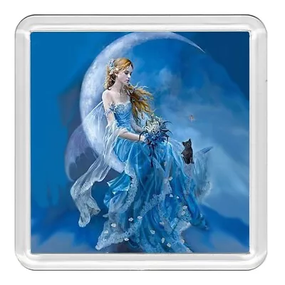 Fairy On The Moon Black Cat Acrylic Coaster Novelty Drink Cup Mat Great Gift • £3.49