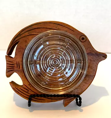 Vintage Hawaiian Koa Wood Fish Coaster Glass Insert Great Item For Your Tiki Bar • $24