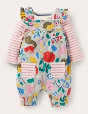 £13.95 • Buy Girls Mini Boden Dungaree & Bodysuit Set Forest Friends Baby Age 0 - 3 Years