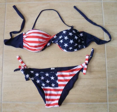 £8.99 • Buy Ladies Bnwot Size L - 14 Red White & Blue Stars & Stripes Push Up Bandeau Bikini